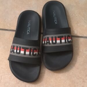 Nautica Black Slides with Red and White Stripes